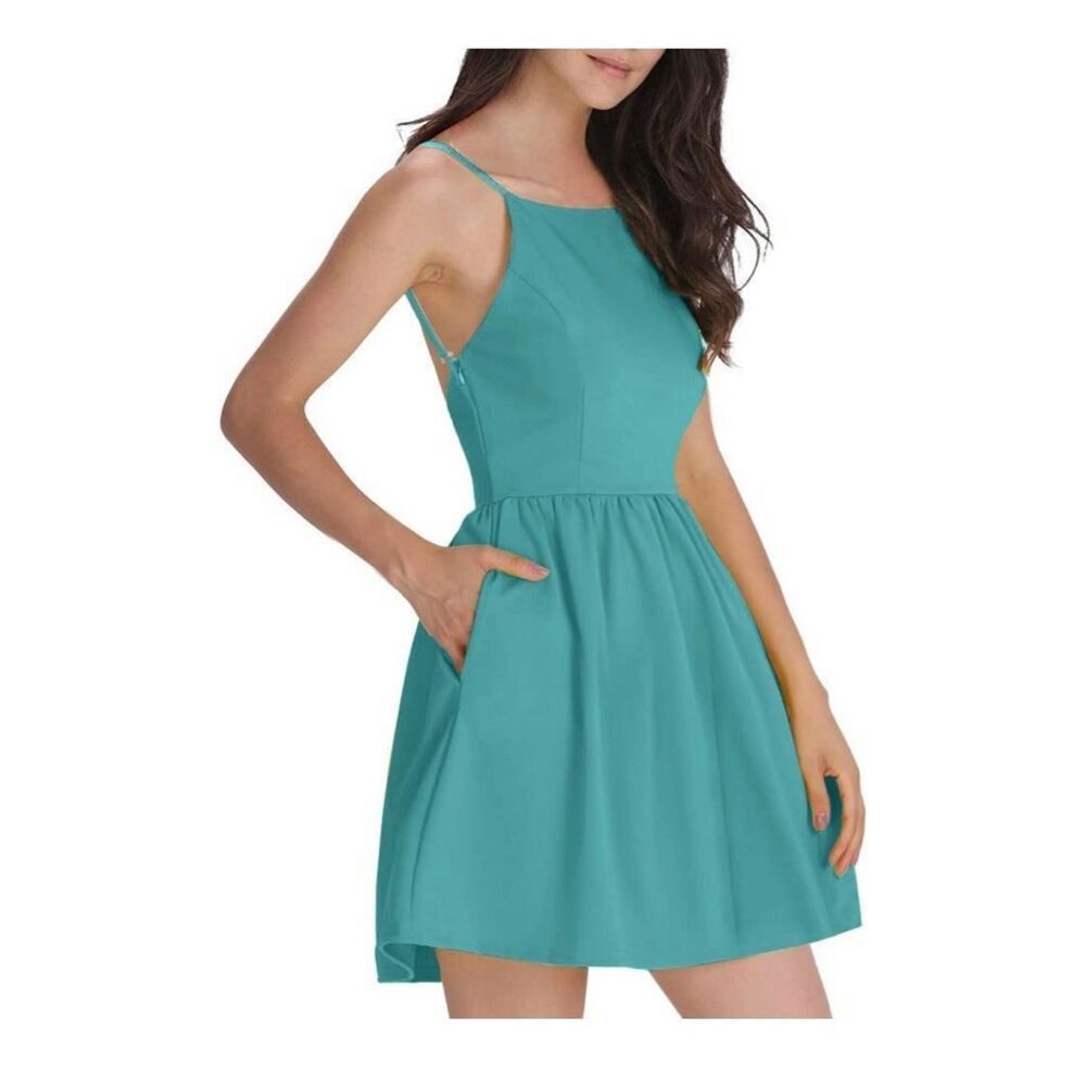 NWT Womens Fancyinn Teal Sleeveless Skater Dress - Sz S